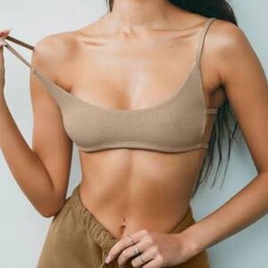 Joah Brown Ribbed Caged Tan Bra